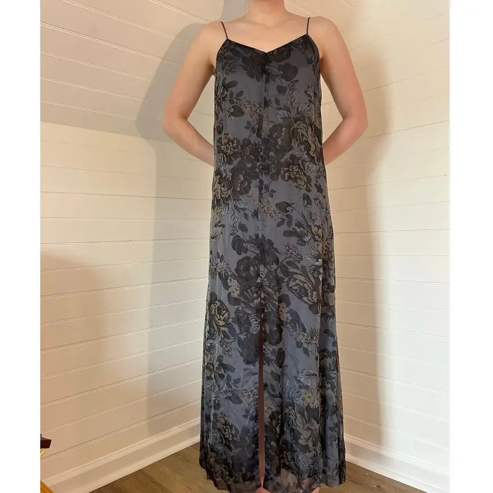 Vintage banana republic 100% silk navy floral maxi dress - Picture 2 of 5